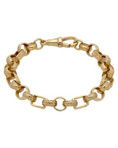 Pre-Owned 9ct Gold 9.5" Patterned Belcher & Bar Link Bracelet