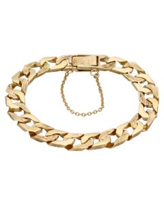 Pre-Owned 9ct Yellow Gold Barked & Polished Curb Link Bracelet