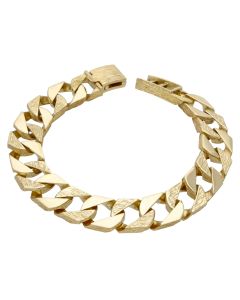 Pre-Owned 9ct Gold 9 Inch Pattern & Polished Curb Link Bracelet