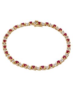 Pre-Owned 9ct Gold 7.5 Inch Ruby & Diamond Wave Tennis Bracelet