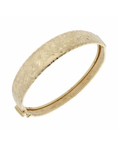 Pre-Owned 9ct Gold Vintage Style Floral Patterned Hinged Bangle