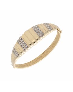 Pre-Owned 9ct Gold Cubic Zirconia Set Ridged Hinged Bangle