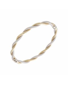 Pre-Owned 9ct Yellow & White Gold Hollow Twist Bangle