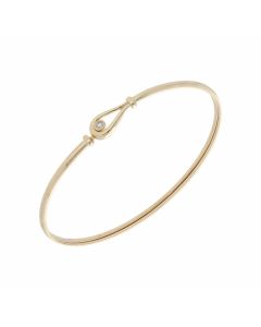 Pre-Owned 9ct Yellow Gold Diamond Set Hollow Hookover Bangle