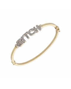 Pre-Owned 9ct Gold Cubic Zirconia Set Hollow Bitch Bangle