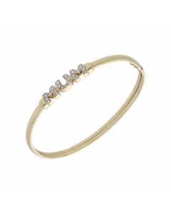 Pre-Owned 9ct Gold Cubic Zirconia Set Hollow Mum Bangle