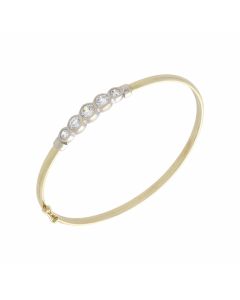 Pre-Owned 9ct Gold Cubic Zirconia Set Hollow Bangle