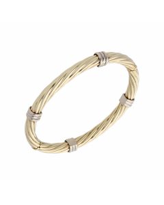 Pre-Owned 9ct Yellow & White Gold Ridged Twist Bangle
