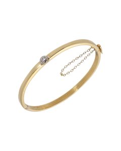 Pre-Owned 9ct Yellow Gold Diamond Solitaire Set Hinged Bangle