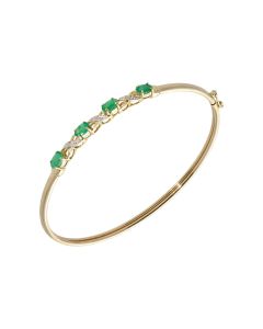 Pre-Owned 9ct Yellow Gold Hollow Emerald & Diamond Bangle