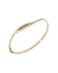 Pre-Owned 9ct Yellow & White Gold Hinged Hollow Wave Bangle
