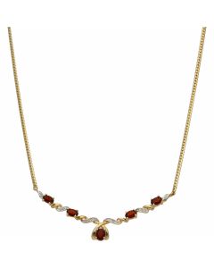 Pre-Owned 9ct Yellow Gold Garnet & Diamond Wave Necklet