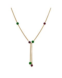 Pre-Owned 14ct Yellow Gold Red & Green Beaded Tassle Necklace