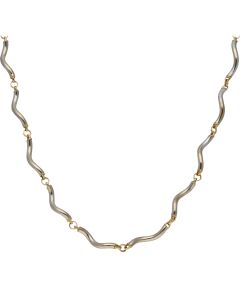 Pre-Owned 9ct Yellow & White Gold 16 Inch Hollow Wave Necklace