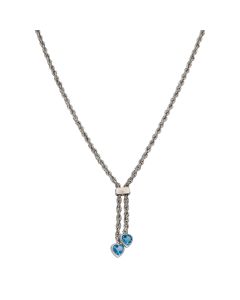 Pre-Owned 9ct White Gold Blue Topaz Double Hearts Necklace