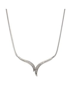 Pre-Owned 9ct White Gold 15 Inch Diamond Set Wishbone Necklet