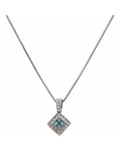 Pre-Owned White Gold Blue & White Diamond Cluster Necklace