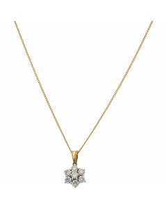 Pre-Owned 18ct Gold Diamond Cluster Pendant & Chain Necklace