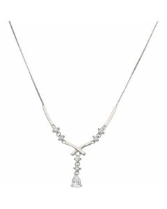 Pre-Owned 9ct White Gold Fancy Cubic Zirconia Teardrop Necklace