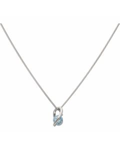 Pre-Owned 9ct White Gold Blue Topaz Set Wave Pendant Necklace