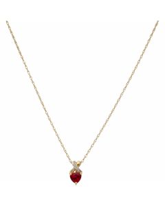 Pre-Owned 9ct Yellow Gold Synthetic Ruby Heart Necklace