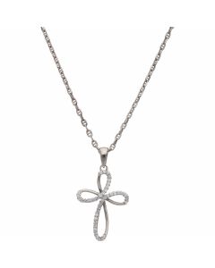 Pre-Owned 18ct White Gold Cubic Zirconia Cross Pendant Necklace