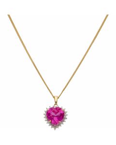 Pre-Owned 9ct Gold Synthetic Sapphire & Diamond Heart Necklace