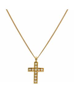Pre-Owned 18ct Gold Diamond Cross Pendant & Chain Necklace