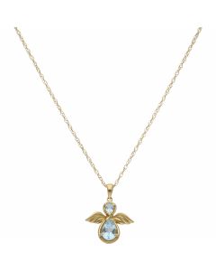 Pre-Owned 9ct Gold Blue Topaz Angel Pendant & Chain Necklace