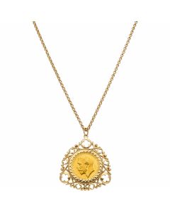 Pre-Owned 1912 Full Sovereign Coin In 9ct Gold Necklace Mount