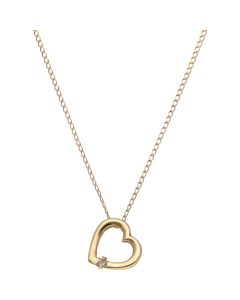 Pre-Owned 9ct Yellow Gold Diamond Set Heart Pendant Necklace