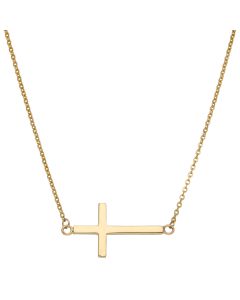 Pre-Owned 9ct Gold 18 Inch Sideways Cross Pendant Necklace