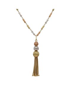 Pre-Owned 9ct Yellow Rose & White Gold Beaded Tassle Necklace