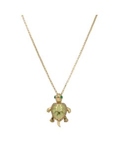 Pre-Owned 14ct Gold Gemstone Set Turtle Pendant & Chain Necklace