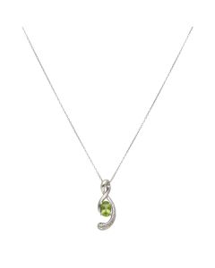 Pre-Owned 9ct White Gold Peridot & Diamond Wave Pendant Necklace