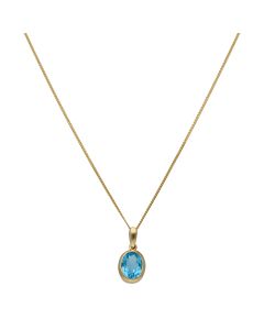 Pre-Owned 9ct Gold Oval Blue Topaz Solitaire Pendant Necklace