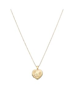 Pre-Owned 9ct Gold Patterned Heart Locket & Chain Necklace
