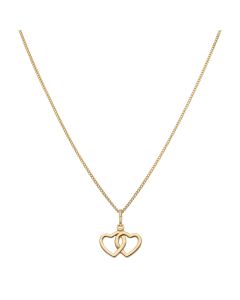 Pre-Owned 9ct Gold Double Heart Pendant & Chain Necklace