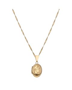 Pre-Owned 9ct Gold Patterned Locket Pendant & Chain Necklace