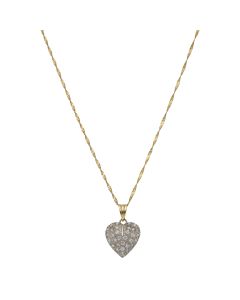 Pre-Owned 9ct Gold Cubic Zirconia Heart Pendant & Chain Necklace