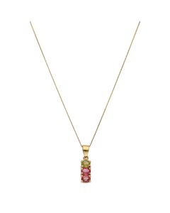 Pre-Owned 9ct Gold Gemstone Trilogy Drop Pendant Necklace