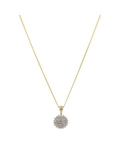 Pre-Owned 9ct Gold Diamond Cluster Pendant & Chain Necklace