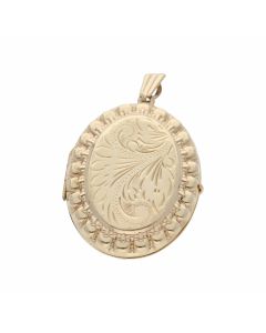 Pre-Owned 9ct Yellow Gold Oval Patterned Edged Locket Pendant