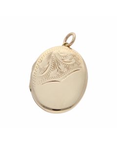 Pre-Owned 9ct Yellow Gold Half Patterned Oval Locket Pendant