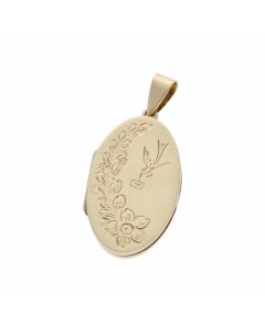 Pre-Owned 9ct Yellow Gold Bird Patterned Heart Locket Pendant