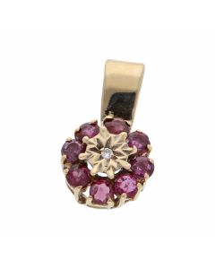 Pre-Owned 9ct Yellow Gold Ruby & Diamond Cluster Pendant