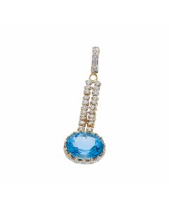 Pre-Owned 18ct Gold Blue Topaz & Diamond Drop Pendant