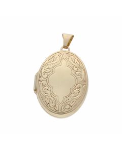 Pre-Owned 9ct Yellow Gold Edge Patterned Oval Locket Pendant