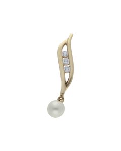 Pre-Owned 9ct Gold Pearl & Cubic Zirconia Wave Drop Pendant