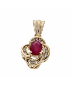 Pre-Owned 9ct Yellow Gold Ruby & Diamond Set Pendant